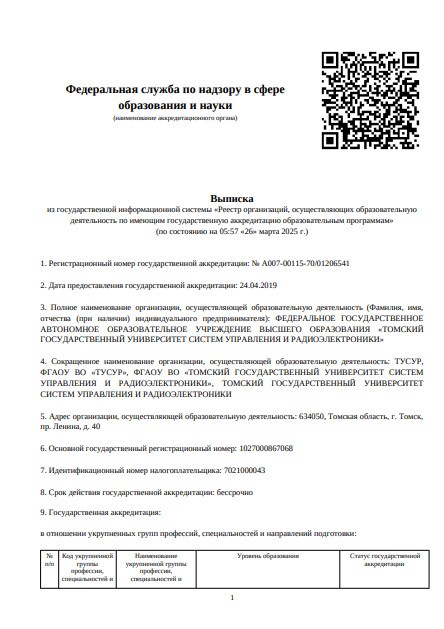 Выписка из реестра лицензий по состоянию на 26.03.2025